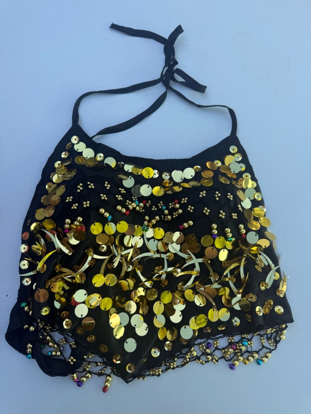 Black Halter Top with Gold Sequins